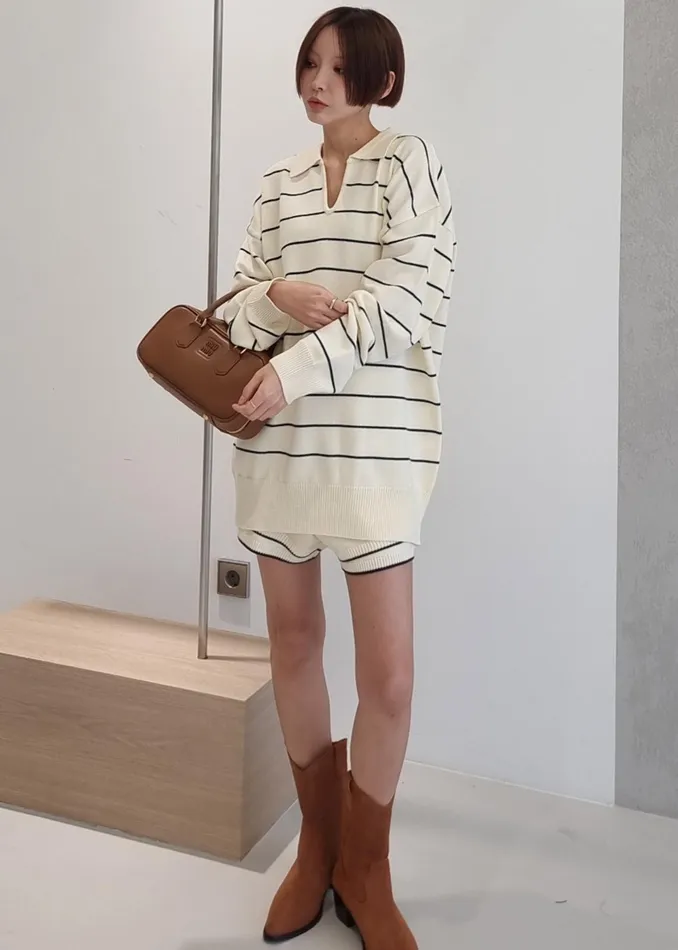The Frankie Shop Knitwear Claudia Lightweight Knit Sweater 8211 CreamNavy Stripe 8211 Women