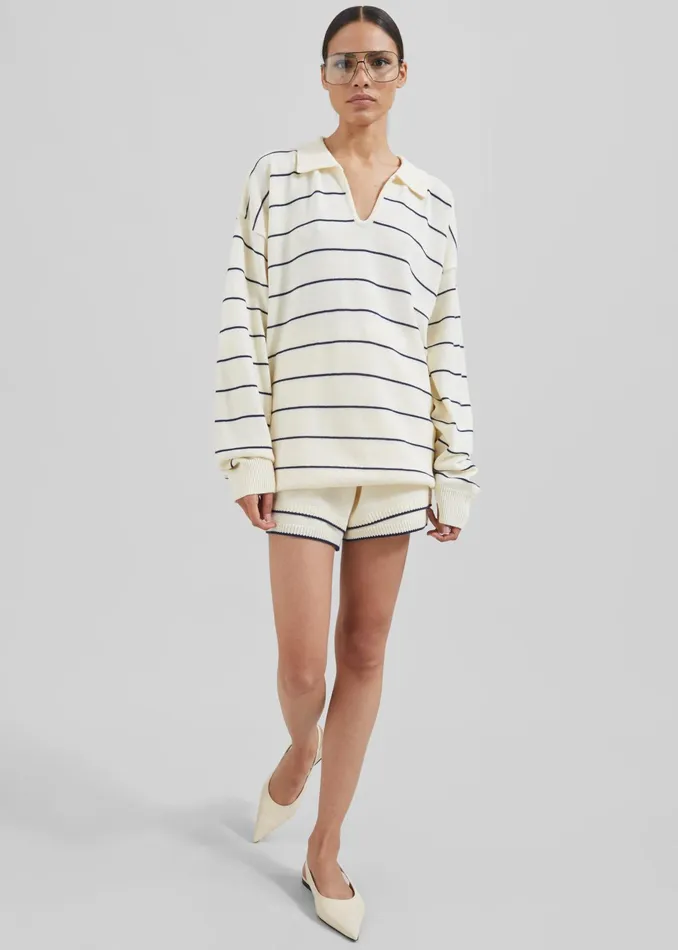 The Frankie Shop Knitwear Claudia Lightweight Knit Sweater 8211 CreamNavy Stripe 8211 Women