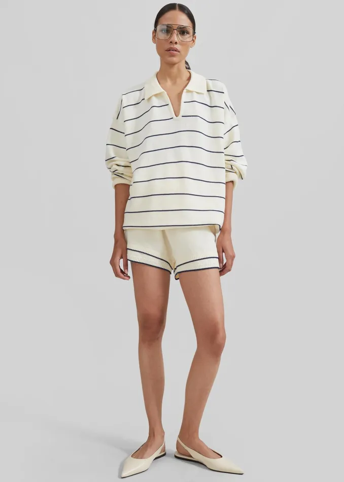 The Frankie Shop Knitwear Claudia Lightweight Knit Sweater 8211 CreamNavy Stripe 8211 Women