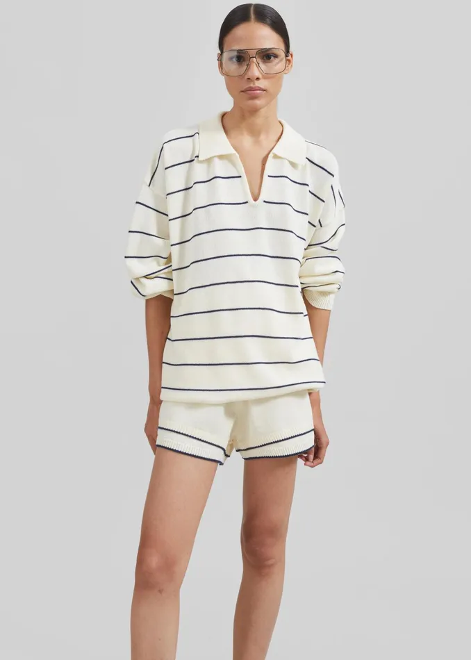 The Frankie Shop Knitwear Claudia Lightweight Knit Sweater 8211 CreamNavy Stripe 8211 Women