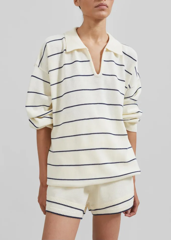 The Frankie Shop Knitwear Claudia Lightweight Knit Sweater 8211 CreamNavy Stripe 8211 Women