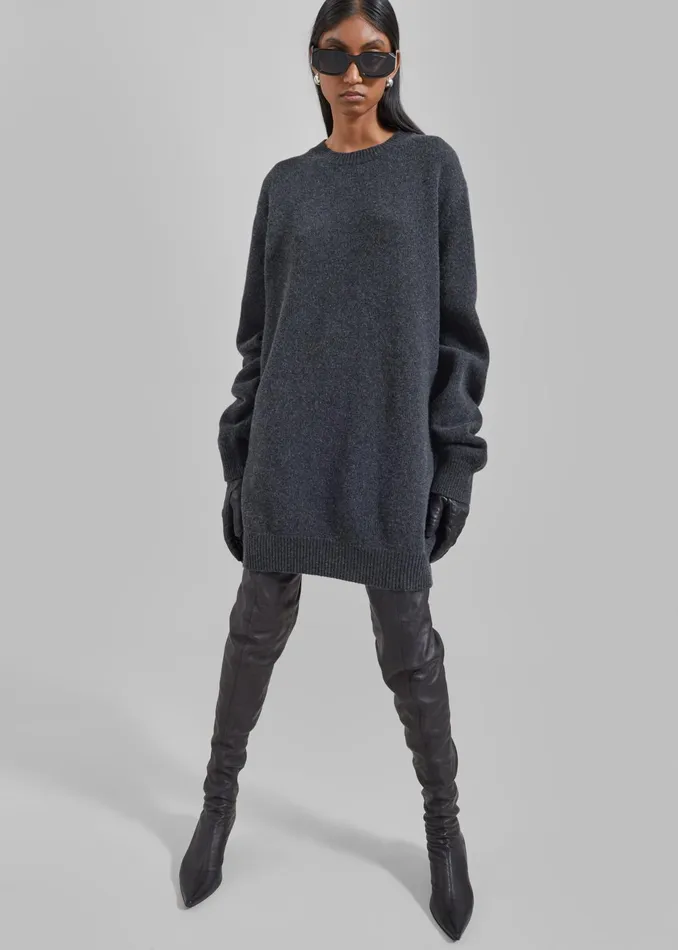 The Frankie Shop Knitwear Maxime Knit Sweater Dress 8211 Dark Grey Melange 8211 Women