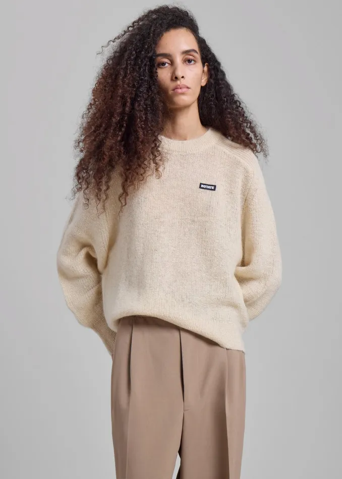 The Frankie Shop Knitwear Rotate Light Knit Logo Sweater 8211 Parchment 8211 Women