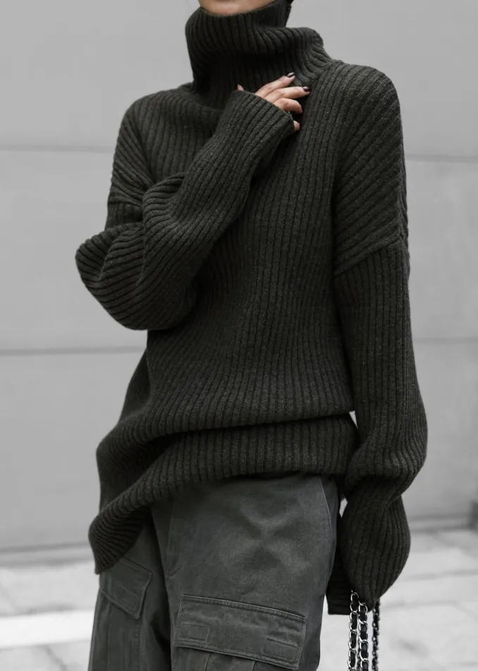The Frankie Shop Knitwear Thelma Ribbed Sweater Dress 8211 Khaki 8211 Women