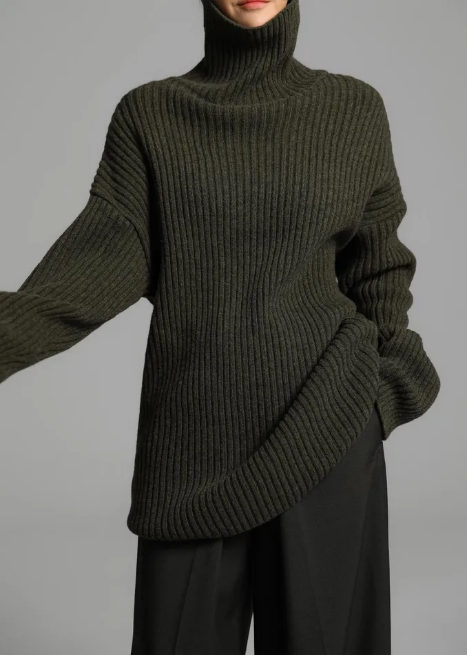 The Frankie Shop Knitwear Thelma Ribbed Sweater Dress 8211 Khaki 8211 Women