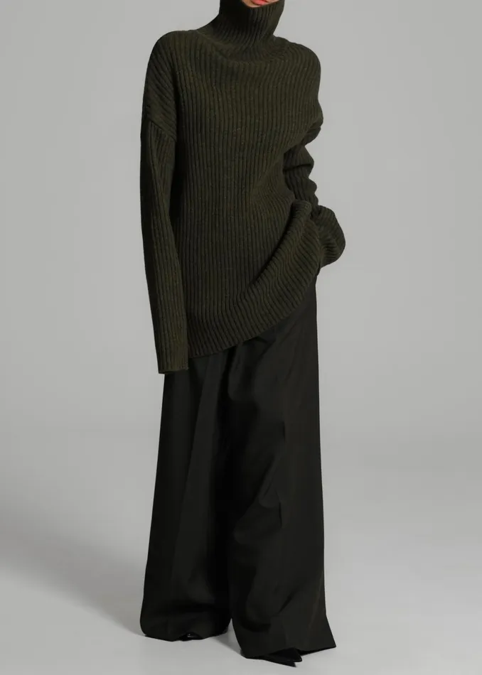 The Frankie Shop Knitwear Thelma Ribbed Sweater Dress 8211 Khaki 8211 Women