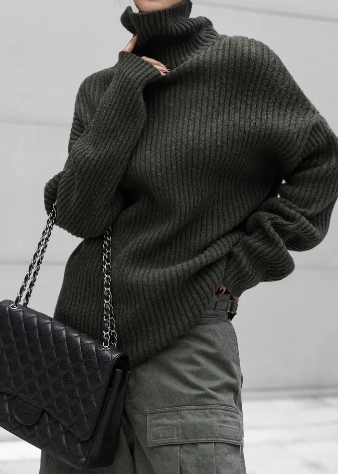 The Frankie Shop Knitwear Thelma Ribbed Sweater Dress 8211 Khaki 8211 Women