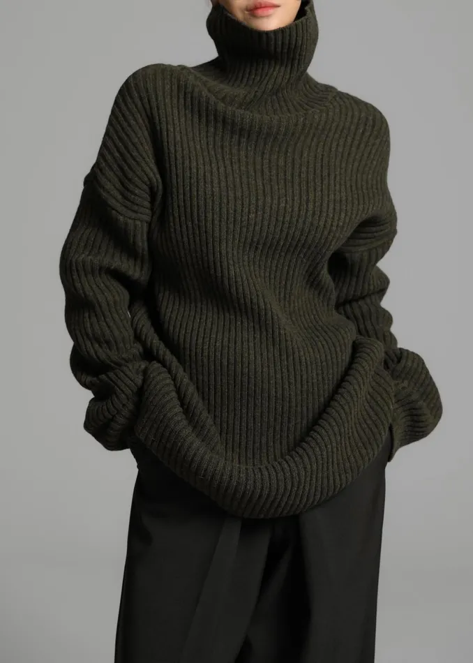 The Frankie Shop Knitwear Thelma Ribbed Sweater Dress 8211 Khaki 8211 Women