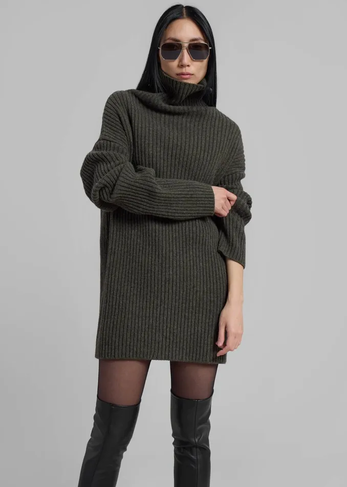 The Frankie Shop Knitwear Thelma Ribbed Sweater Dress 8211 Khaki 8211 Women