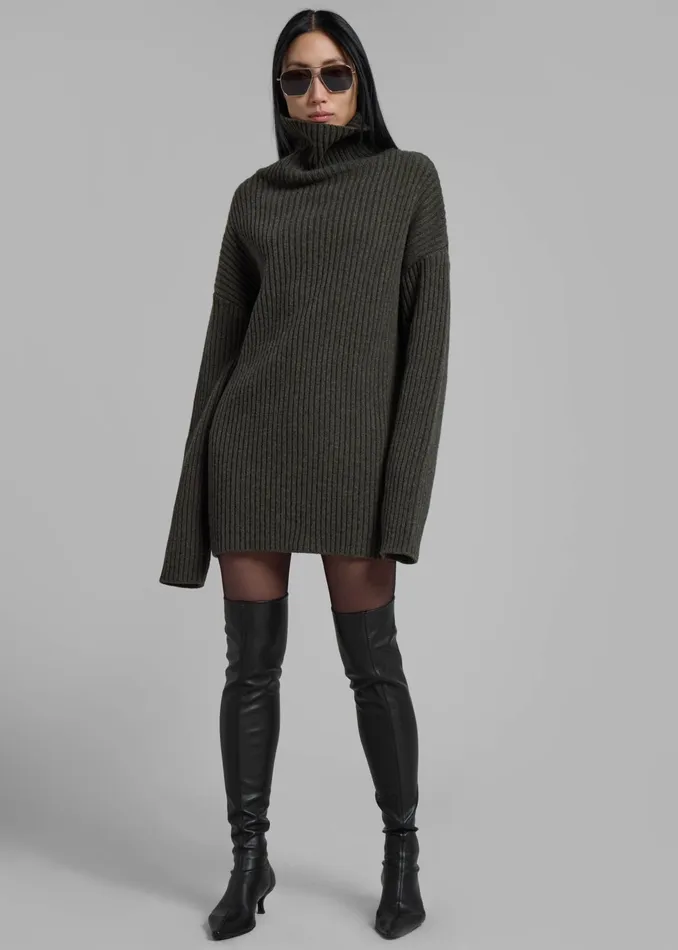 The Frankie Shop Knitwear Thelma Ribbed Sweater Dress 8211 Khaki 8211 Women