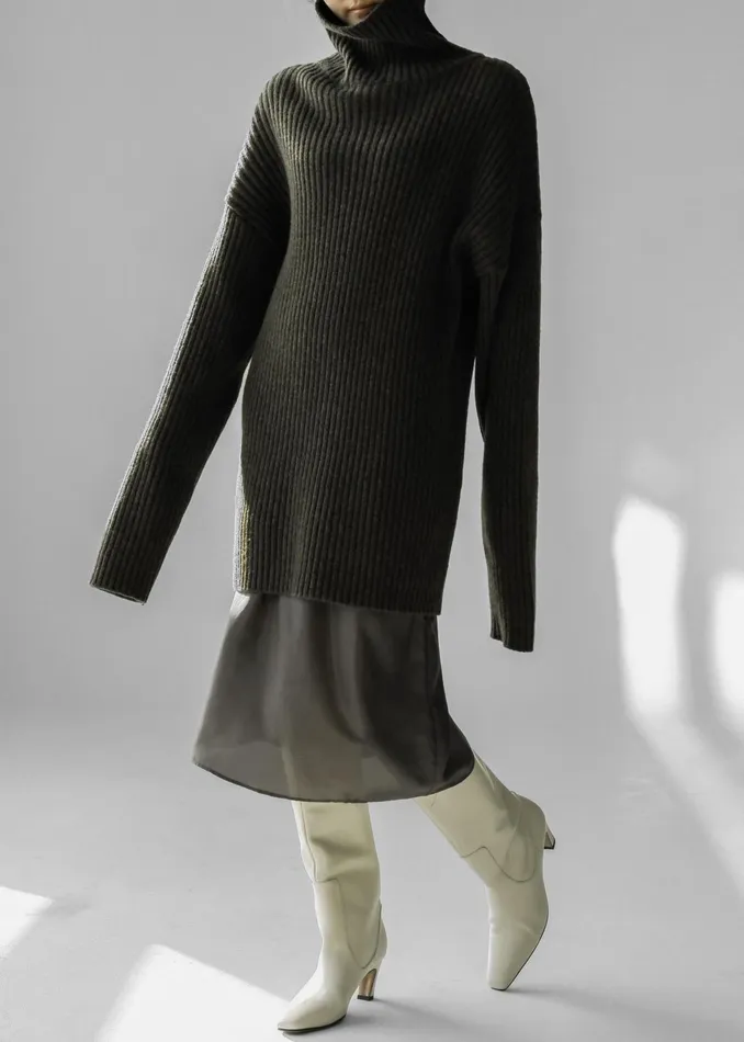 The Frankie Shop Knitwear Thelma Ribbed Sweater Dress 8211 Khaki 8211 Women
