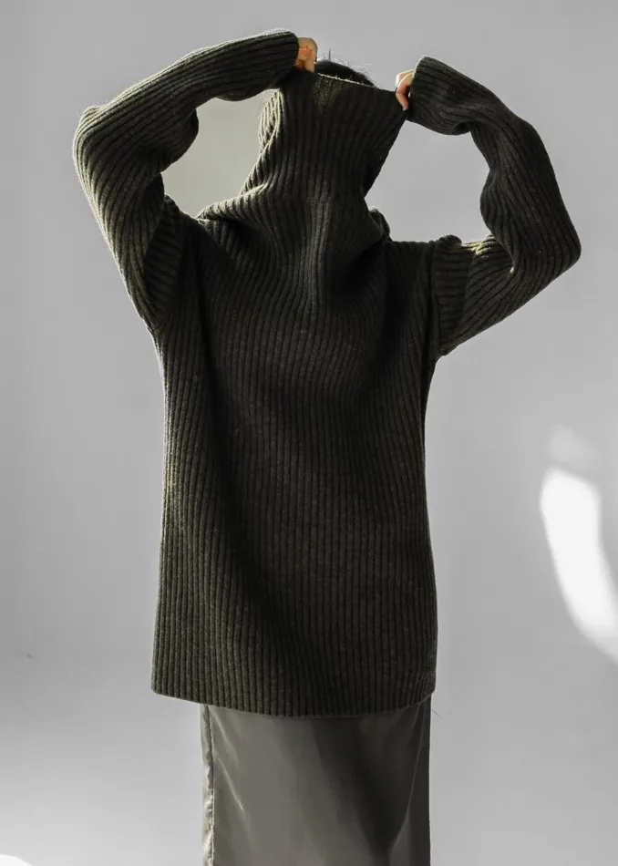 The Frankie Shop Knitwear Thelma Ribbed Sweater Dress 8211 Khaki 8211 Women