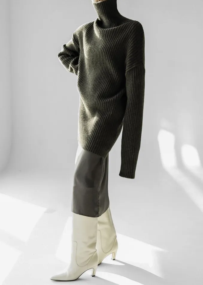 The Frankie Shop Knitwear Thelma Ribbed Sweater Dress 8211 Khaki 8211 Women
