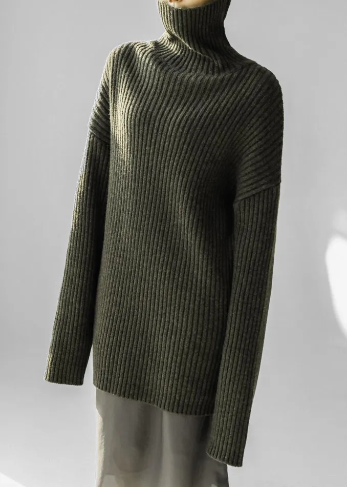 The Frankie Shop Knitwear Thelma Ribbed Sweater Dress 8211 Khaki 8211 Women