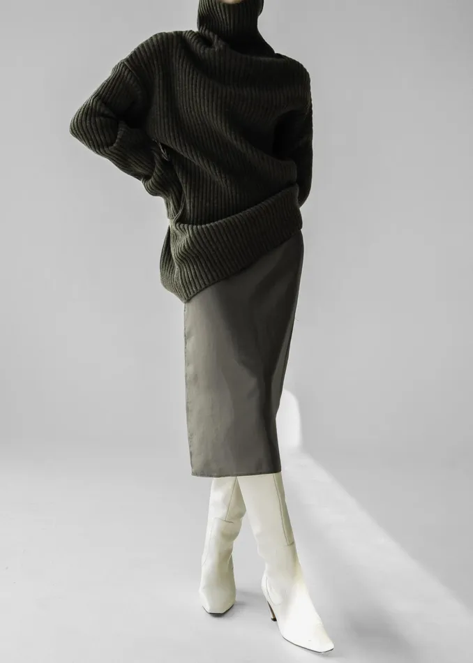 The Frankie Shop Knitwear Thelma Ribbed Sweater Dress 8211 Khaki 8211 Women