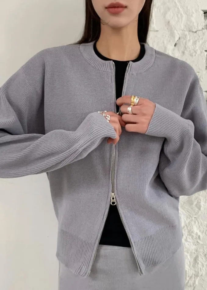 The Frankie Shop Knitwear Veronica ZipUp Cardigan 8211 Grey 8211 Women