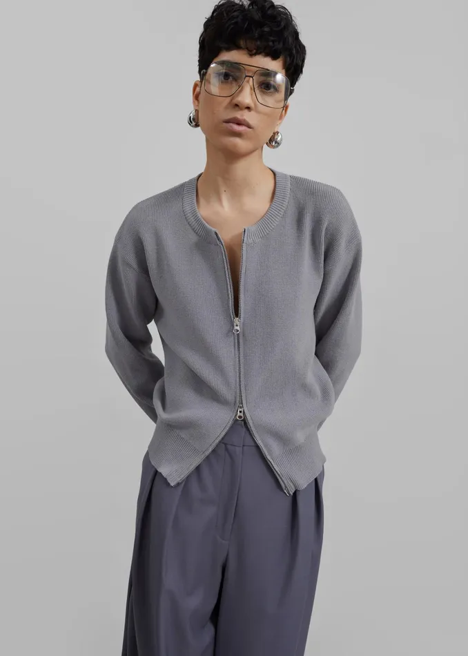 The Frankie Shop Knitwear Veronica ZipUp Cardigan 8211 Grey 8211 Women