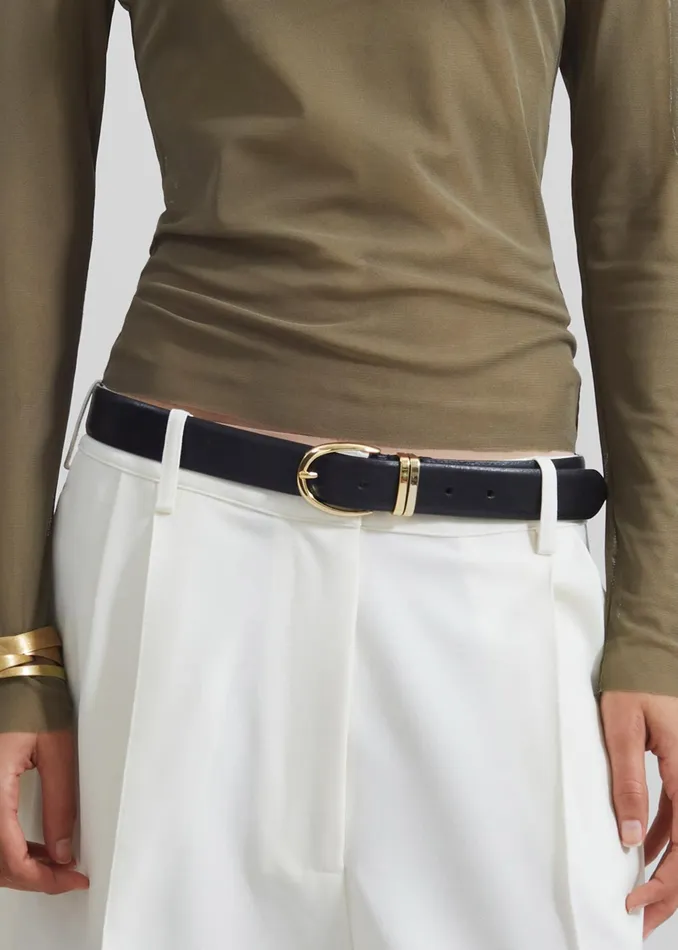 The Frankie Shop Ora Leather Belt 8211 BlackGold 8211 Women