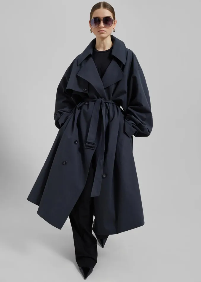The Frankie Shop Outerwear Anika Double Breasted Trench Coat 8211 Navy 8211 Women The Frankie Shop Outerwear Anika Double Breasted Trench Coat 8211 Navy 8211 Women