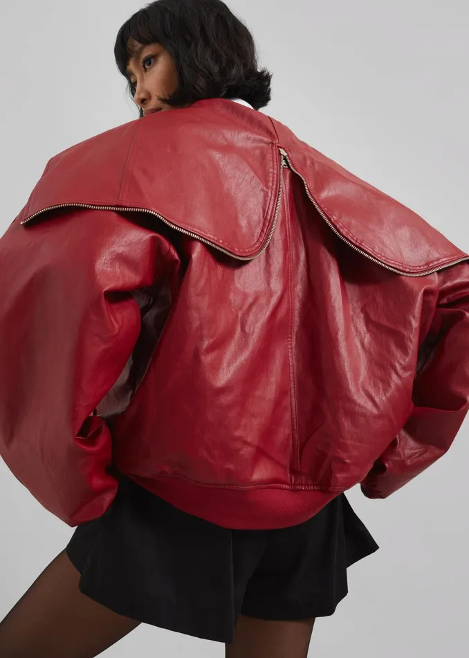 The Frankie Shop Outerwear Burnaby Faux Leather ZipUp Hoodie 8211 Red 8211 Women The Frankie Shop Outerwear Burnaby Faux Leather ZipUp Hoodie 8211 Red 8211 Women