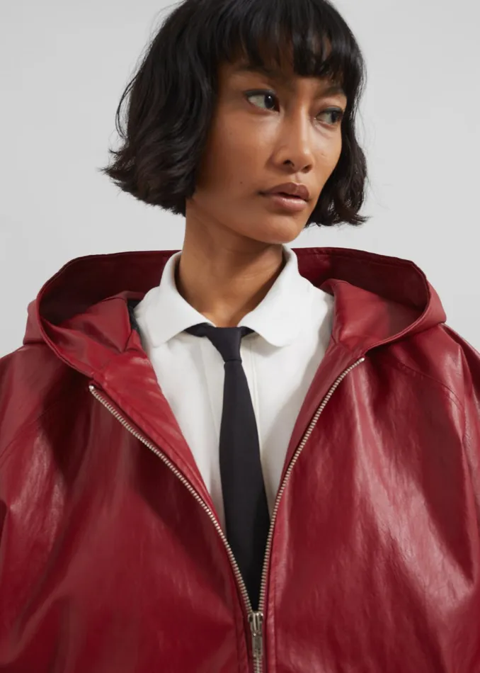 The Frankie Shop Outerwear Burnaby Faux Leather ZipUp Hoodie 8211 Red 8211 Women