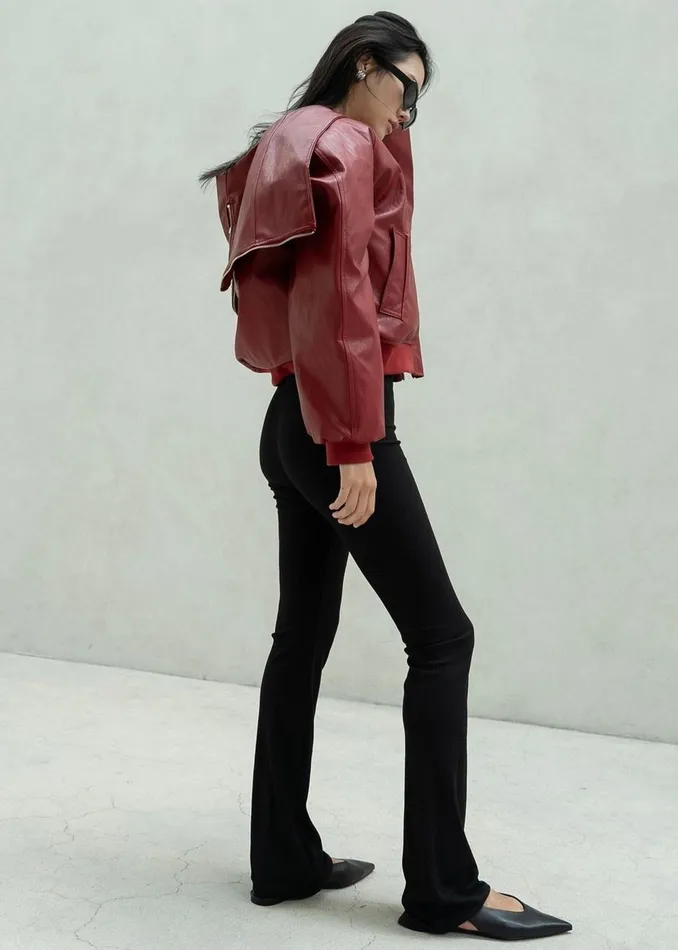 The Frankie Shop Outerwear Burnaby Faux Leather ZipUp Hoodie 8211 Red 8211 Women