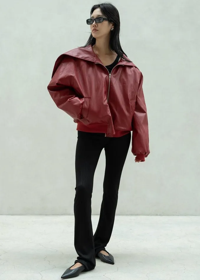 The Frankie Shop Outerwear Burnaby Faux Leather ZipUp Hoodie 8211 Red 8211 Women