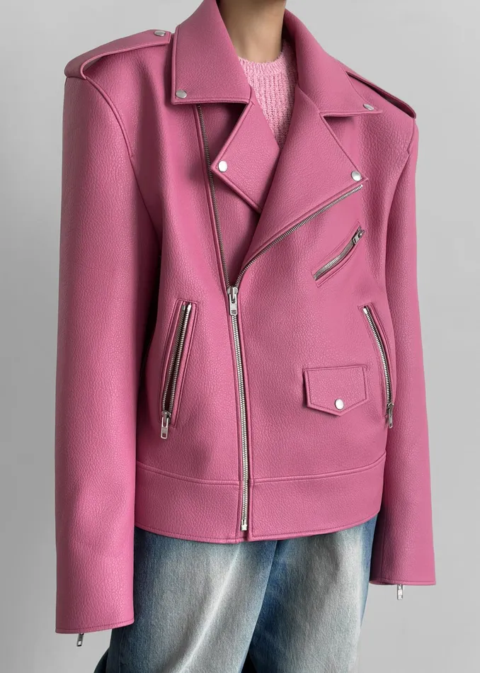 The Frankie Shop Outerwear Chicago Oversized Biker Jacket 8211 Pink 8211 Women The Frankie Shop Outerwear Chicago Oversized Biker Jacket 8211 Pink 8211 Women