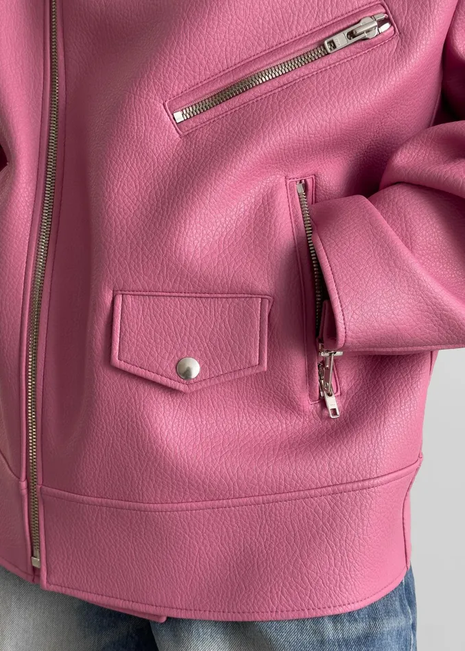 The Frankie Shop Outerwear Chicago Oversized Biker Jacket 8211 Pink 8211 Women