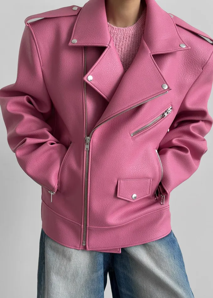 The Frankie Shop Outerwear Chicago Oversized Biker Jacket 8211 Pink 8211 Women