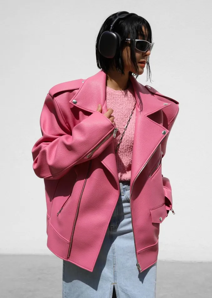 The Frankie Shop Outerwear Chicago Oversized Biker Jacket 8211 Pink 8211 Women