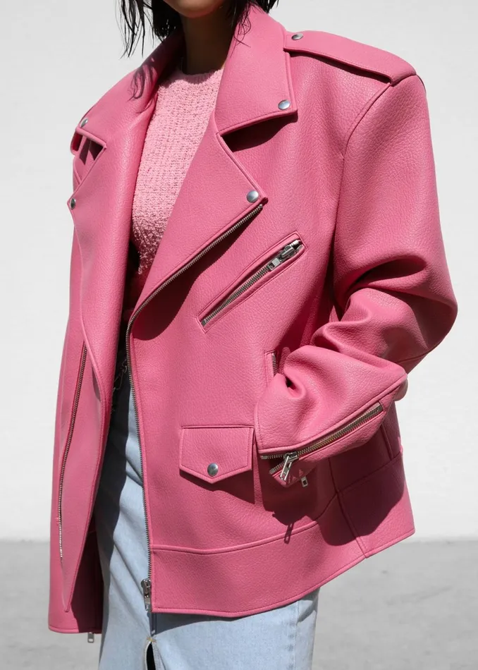 The Frankie Shop Outerwear Chicago Oversized Biker Jacket 8211 Pink 8211 Women