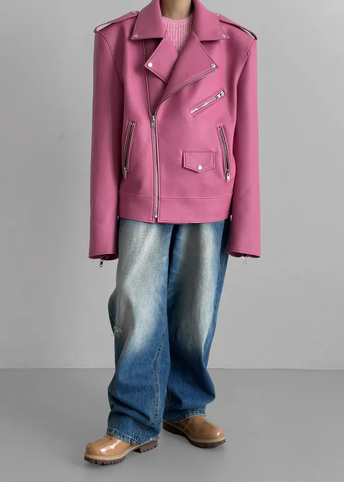 The Frankie Shop Outerwear Chicago Oversized Biker Jacket 8211 Pink 8211 Women