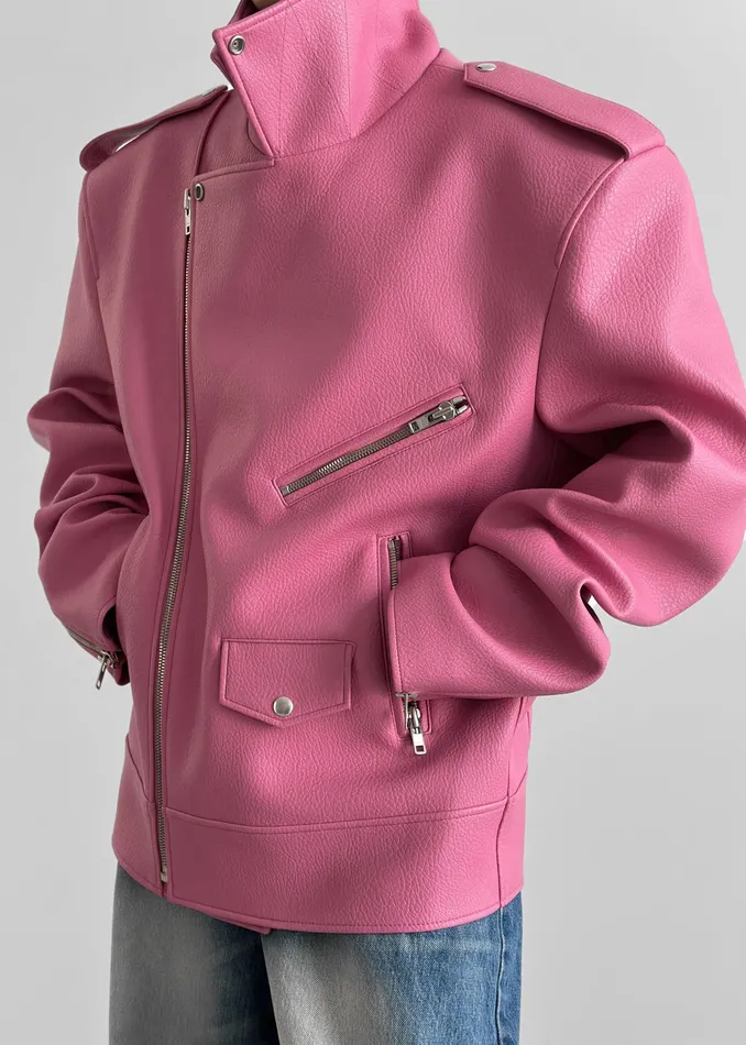 The Frankie Shop Outerwear Chicago Oversized Biker Jacket 8211 Pink 8211 Women