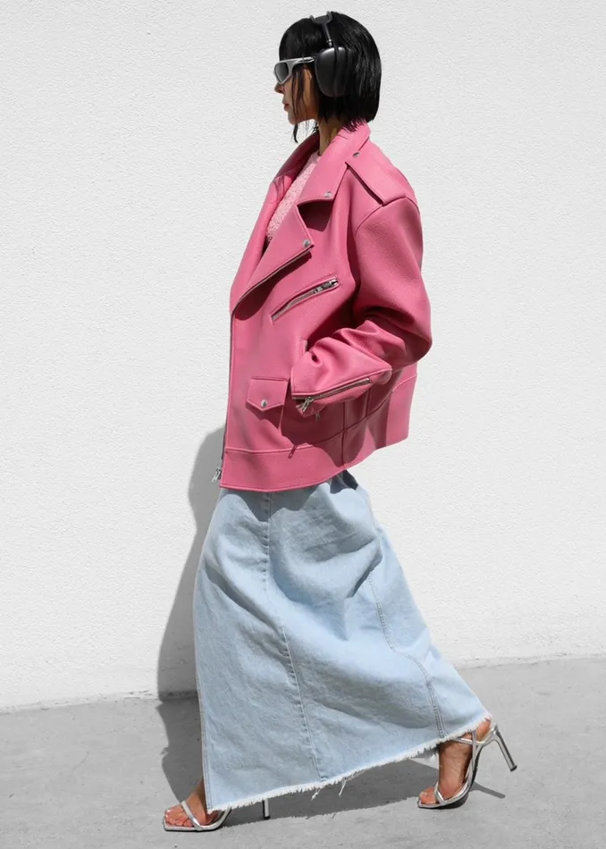 The Frankie Shop Outerwear Chicago Oversized Biker Jacket 8211 Pink 8211 Women