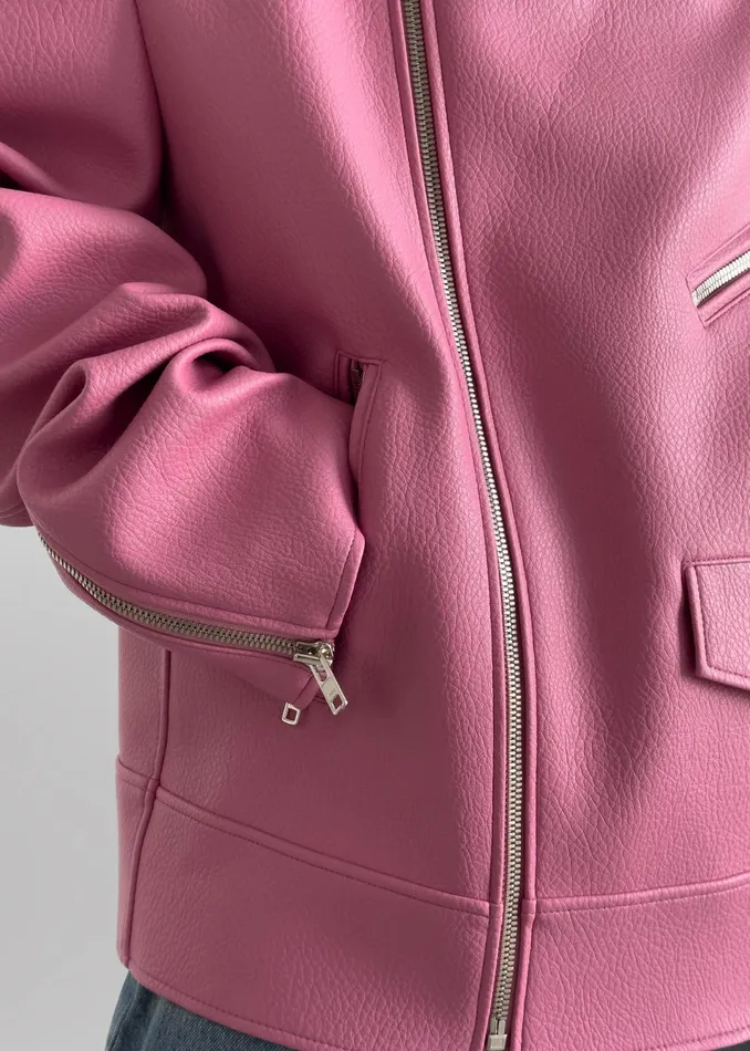 The Frankie Shop Outerwear Chicago Oversized Biker Jacket 8211 Pink 8211 Women