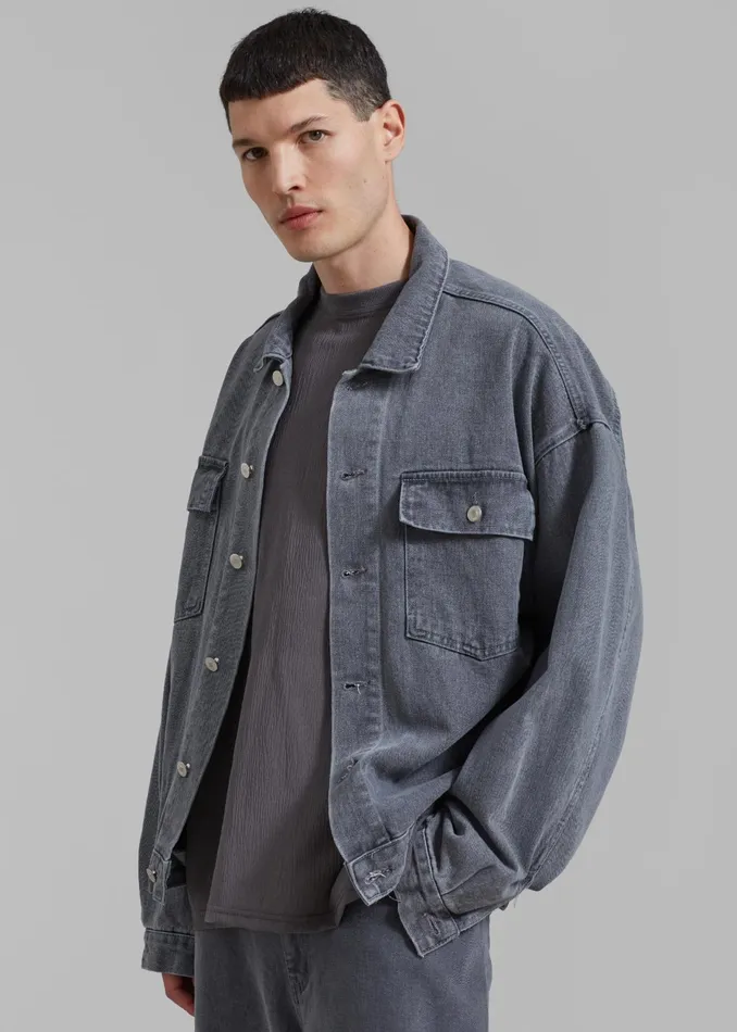 The Frankie Shop Outerwear Connor Oversized Denim Jacket 8211 Grey Wash 8211 Men The Frankie Shop Outerwear Connor Oversized Denim Jacket 8211 Grey Wash 8211 Men