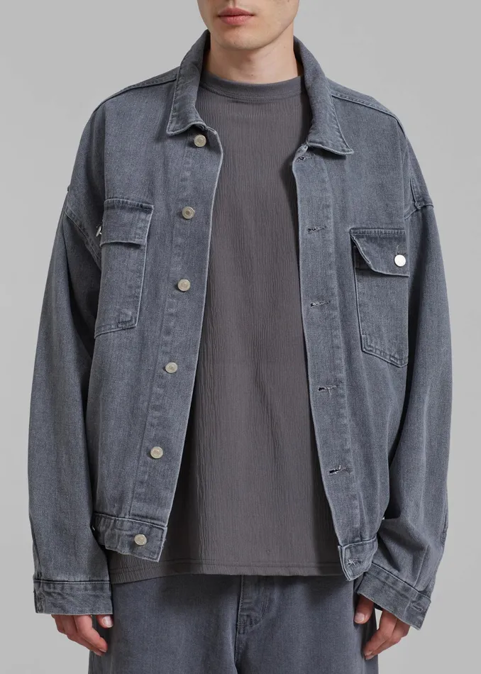 The Frankie Shop Outerwear Connor Oversized Denim Jacket 8211 Grey Wash 8211 Men
