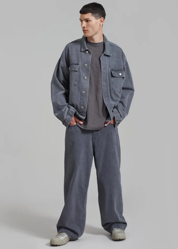 The Frankie Shop Outerwear Connor Oversized Denim Jacket 8211 Grey Wash 8211 Men