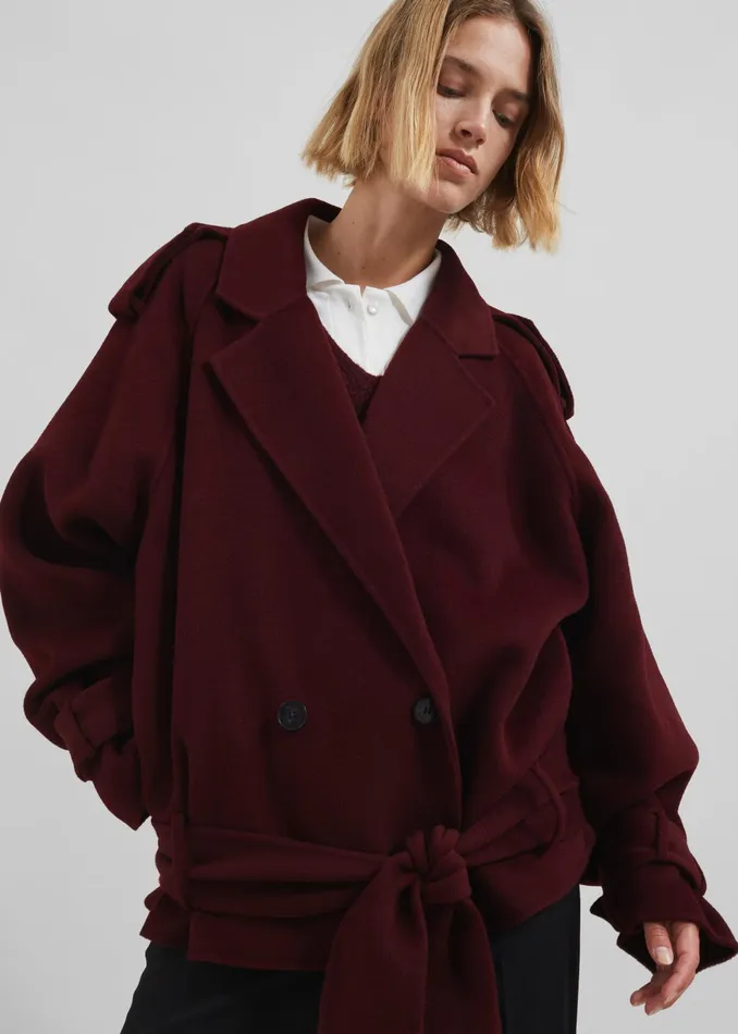 The Frankie Shop Outerwear Elys Short Wool Trench 8211 Burgundy 8211 Women