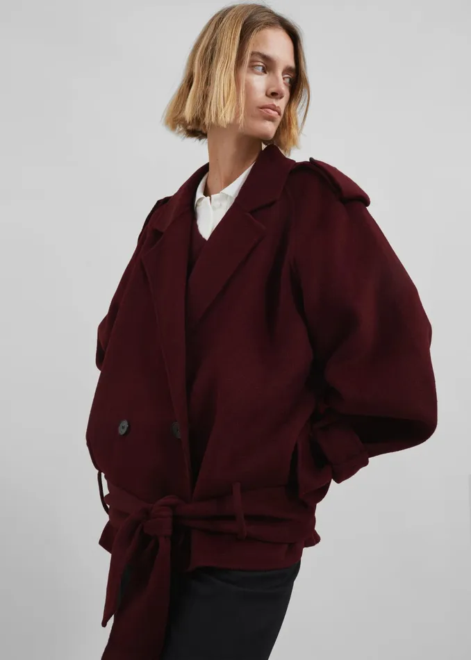 The Frankie Shop Outerwear Elys Short Wool Trench 8211 Burgundy 8211 Women