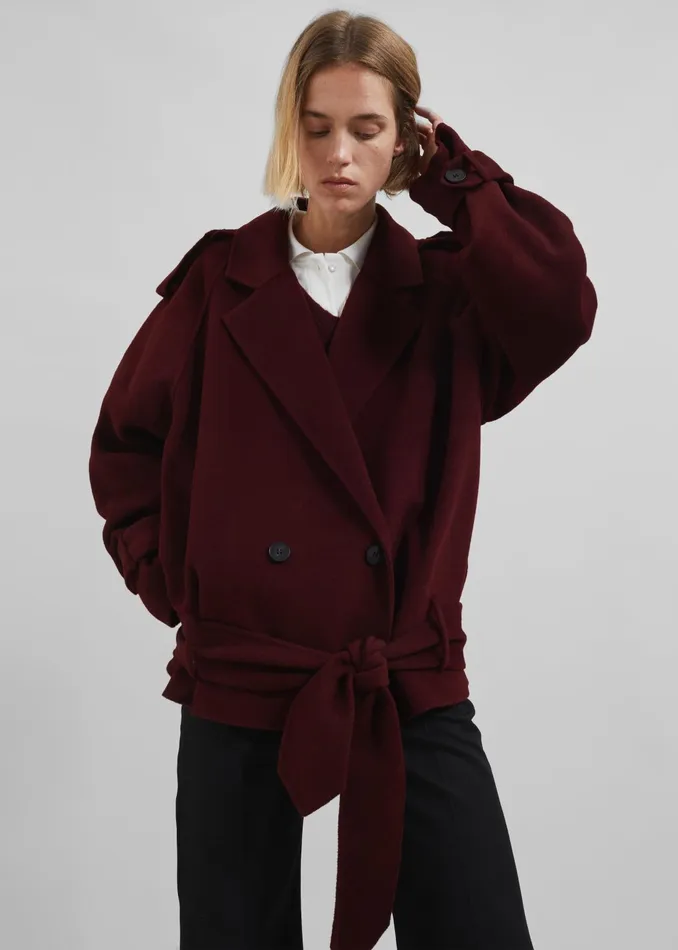 The Frankie Shop Outerwear Elys Short Wool Trench 8211 Burgundy 8211 Women