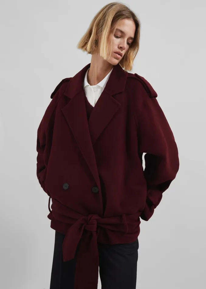 The Frankie Shop Outerwear Elys Short Wool Trench 8211 Burgundy 8211 Women