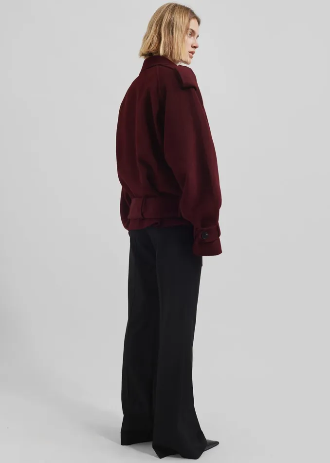 The Frankie Shop Outerwear Elys Short Wool Trench 8211 Burgundy 8211 Women