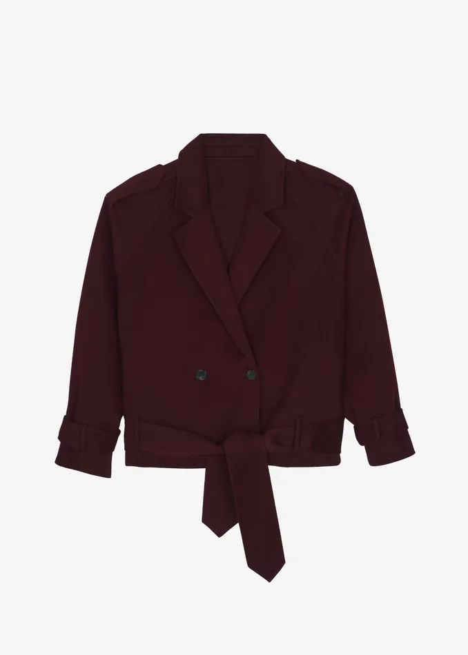 The Frankie Shop Outerwear Elys Short Wool Trench 8211 Burgundy 8211 Women