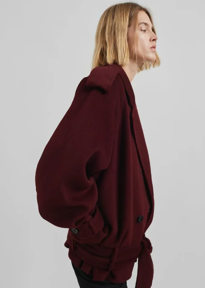 The Frankie Shop Outerwear Elys Short Wool Trench 8211 Burgundy 8211 Women