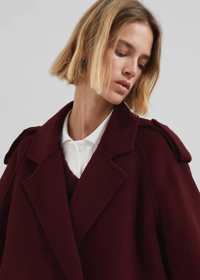 The Frankie Shop Outerwear Elys Short Wool Trench 8211 Burgundy 8211 Women