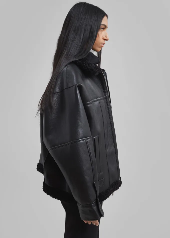 The Frankie Shop Outerwear Ivanka Faux Leather Shearling Jacket 8211 Black 8211 Women