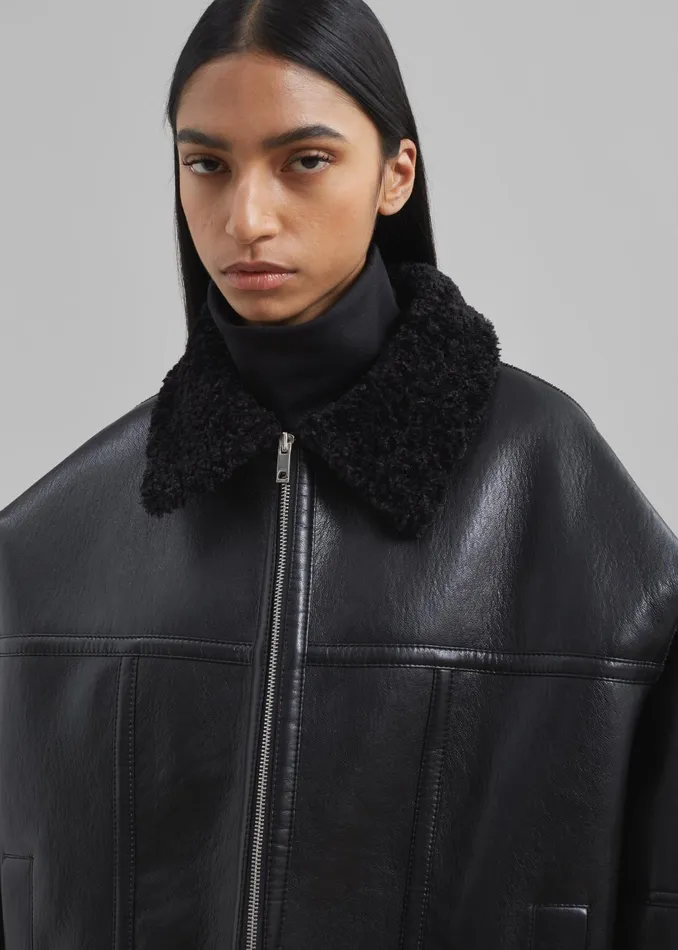 The Frankie Shop Outerwear Ivanka Faux Leather Shearling Jacket 8211 Black 8211 Women