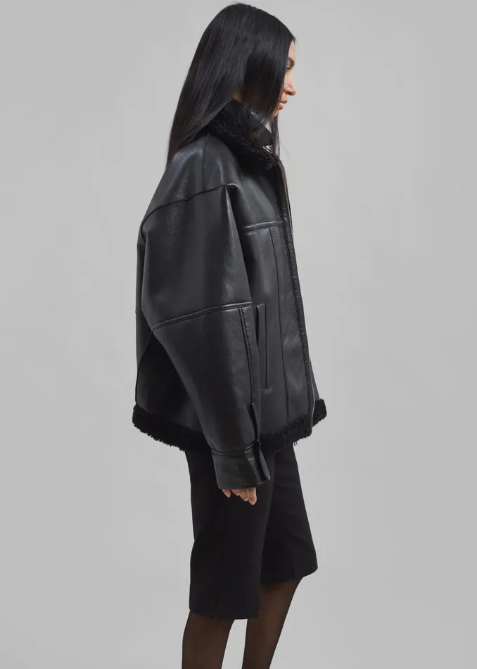 The Frankie Shop Outerwear Ivanka Faux Leather Shearling Jacket 8211 Black 8211 Women